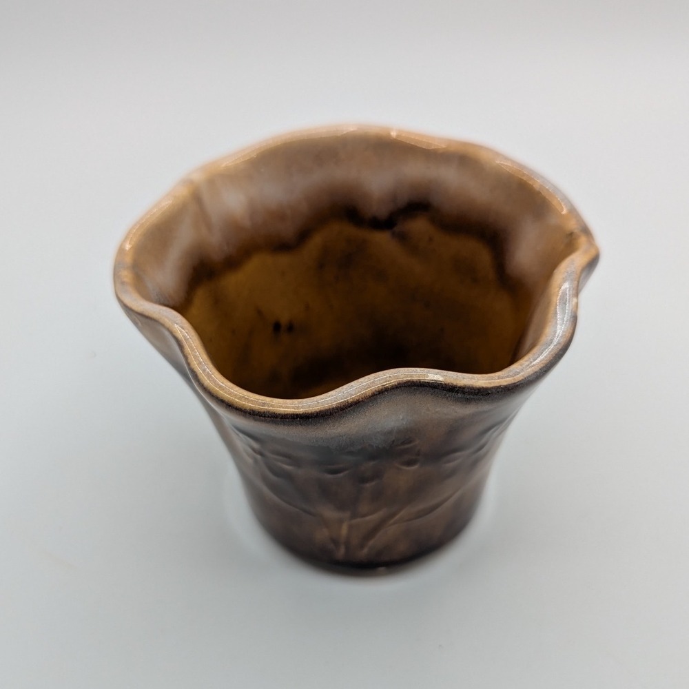 Royal Copley Vintage Brown Drip Glaze Ruffled Rim Floral Ceramic Planter USA